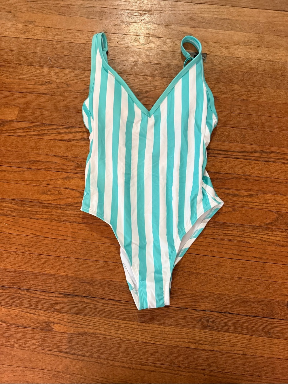Kona Sol Aqua & White Striped One-Piece Swimsuit - Size Small